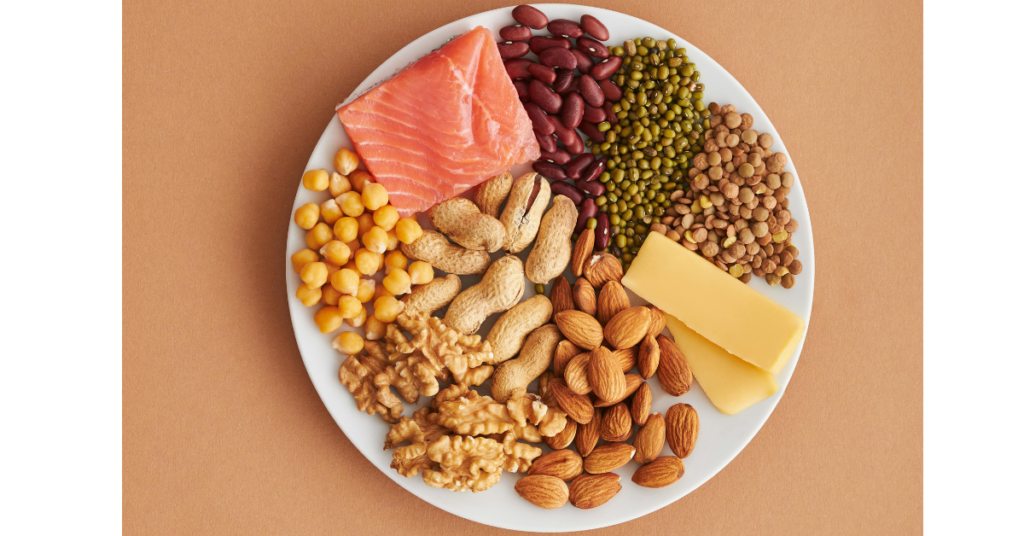 Healthy foods rich in vitamins and nutrients for hair care