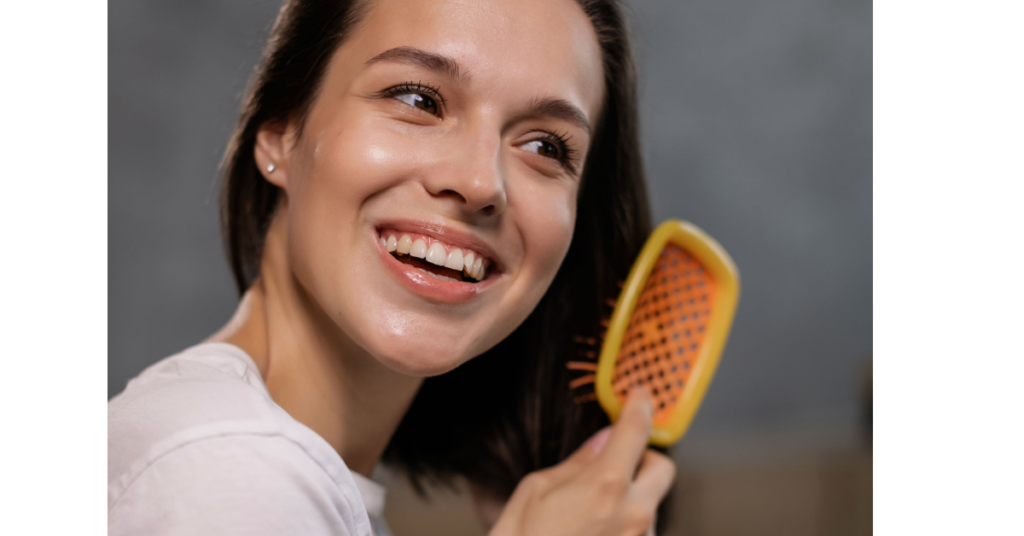 Woman following a gentle natural hair care routine